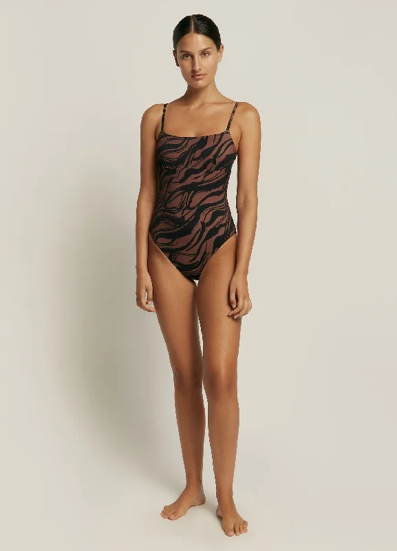 ladies one-piece swimsuit calm swim -Nomade Tank One Piece - Burnt Clay/Black