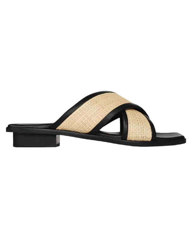 Women’s sandals slide suede chic -Women's Aman Slide In Black Raffia