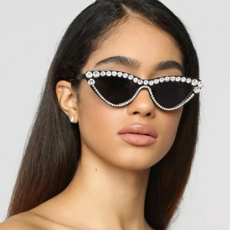 Women’s sunglasses timeless flair -Women's Sexy Small Bling Crystal Diamond Decor Cat Eye Sunglasses