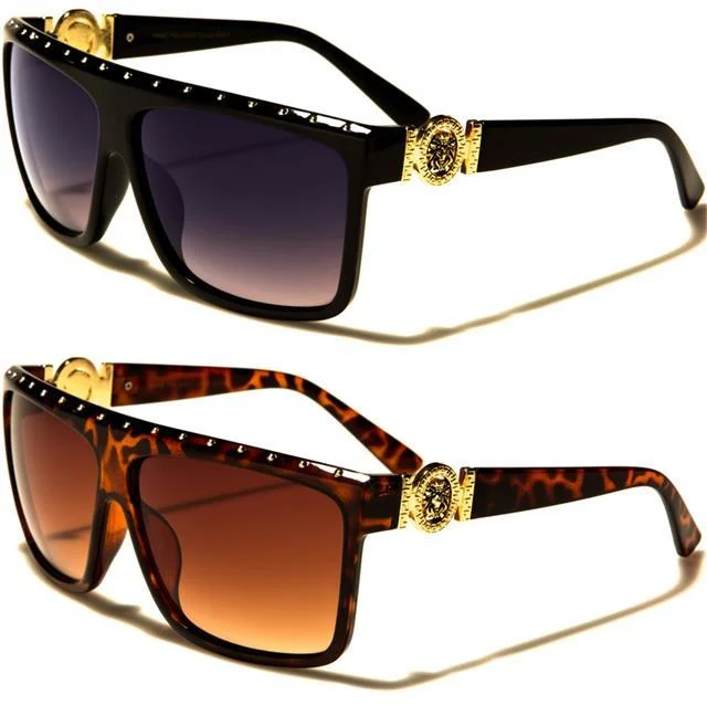 Women’s sunglasses rhinestone glow -Designer Kleo Large Flat Top Shield Sunglasses for Women