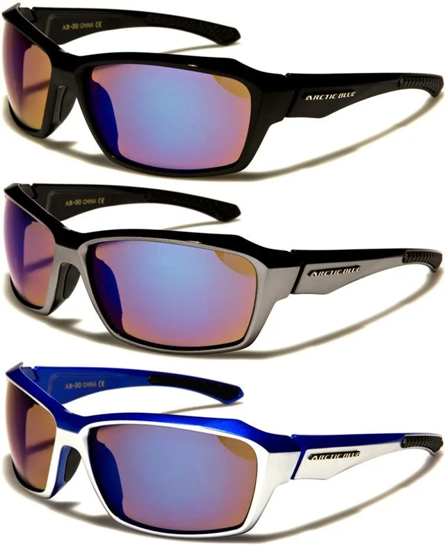 Women’s sunglasses small sleek flair -Arctic Blue Anti-Glare Blue Mirrored Sports Running Sunglasses