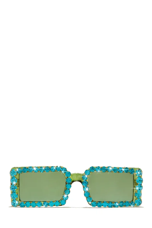 Women’s sunglasses square luxe chic -Cuff It Embellished Squared Sunglasses - Green Blue